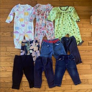 Pajama, Jeans and pants baby girl bundle; 9 months; fall, winter, spring
